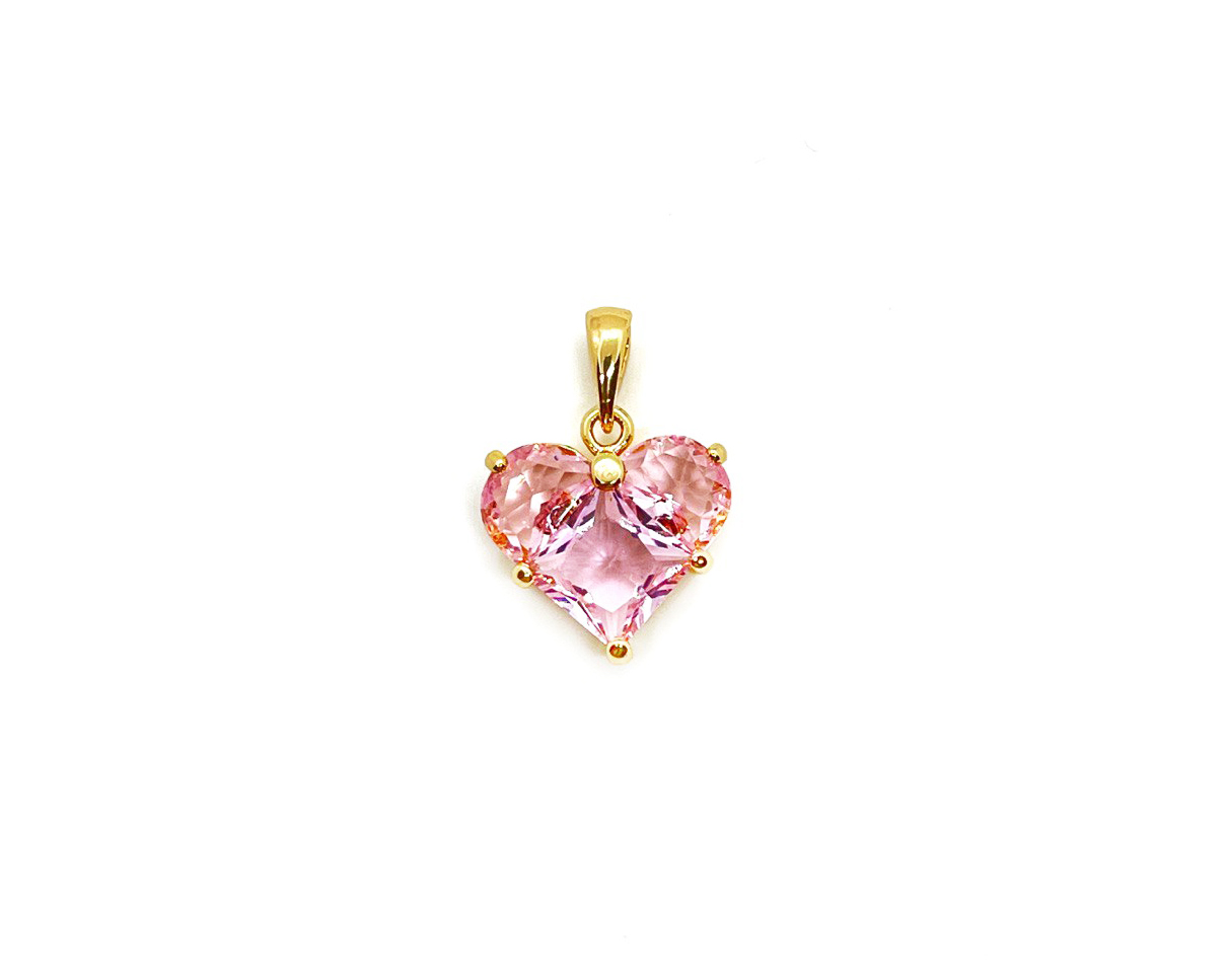 Подвеска Сердце с розовыми фианитами цвет золото размер 15*14мм+5мм бейл Золотой