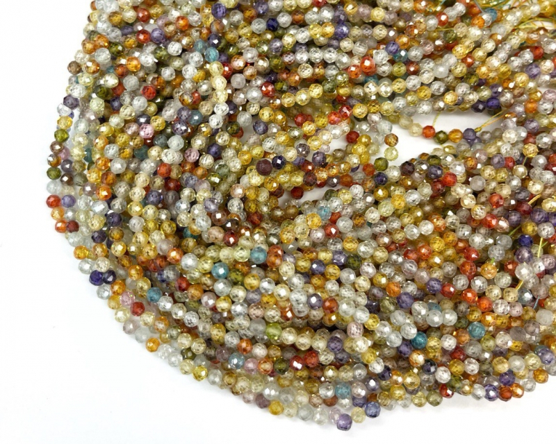 Бусины Циркон натуральный ювелирной огранки размер 4мм мультицвет Мультицвет