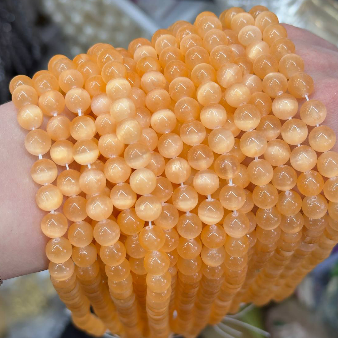 Бусины Селенит цвет оранжевый размер 8мм 10мм натуральный камень